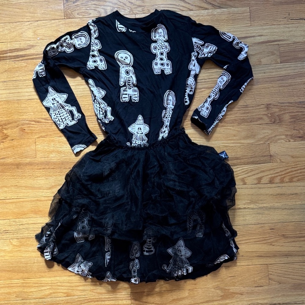 nununu Black Dress with White Tribal Doll Graphic Design
